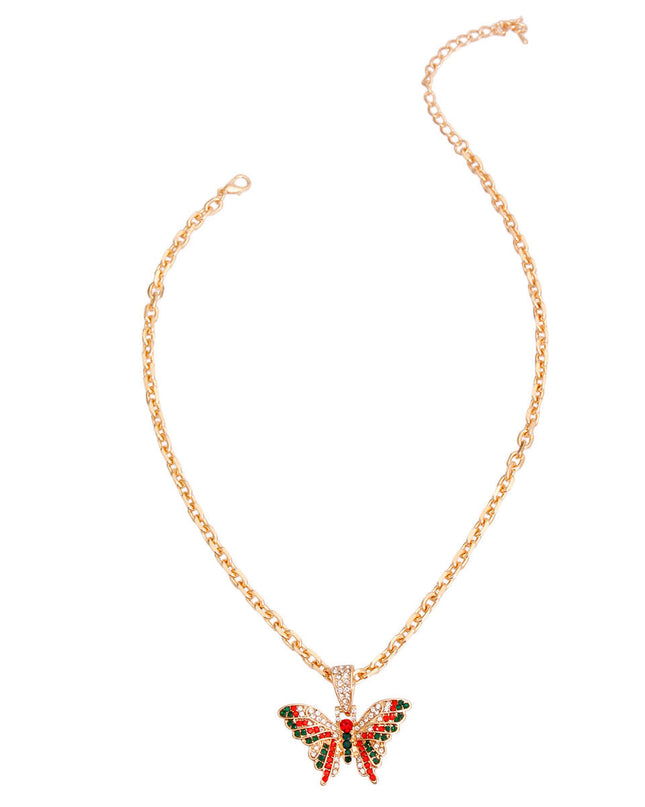 Red and Green Flutter Mini Butterfly Necklace