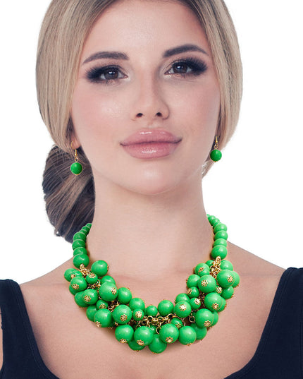 Green Ball Bead Cluster Collar Set