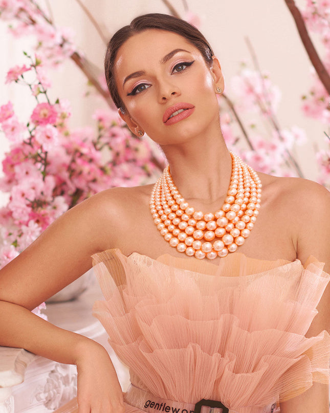 Peach Pearl Bead 5 Strand Set