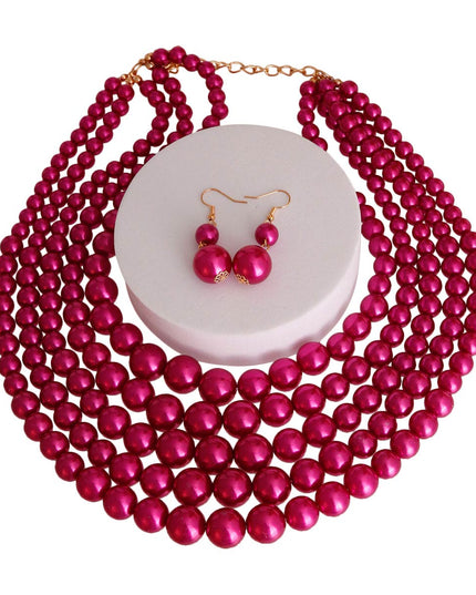 Fuchsia Pearl 5 Strand Set