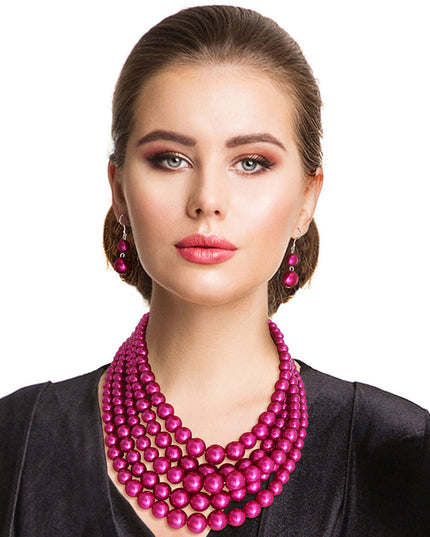 Fuchsia Pearl 5 Strand Set