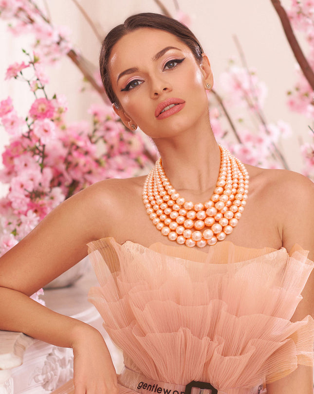 Peach Pearl Bead 5 Strand Set