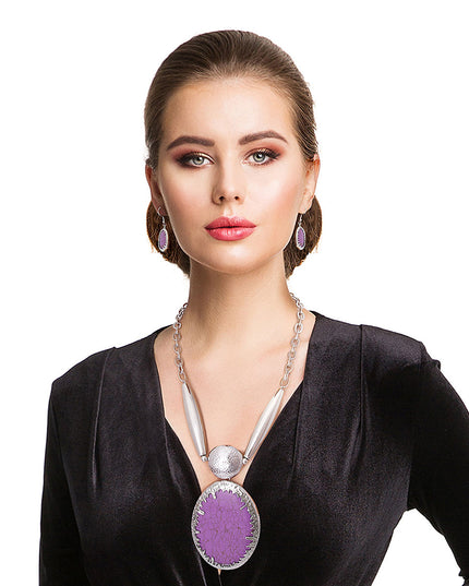 Oval Marbled Purple Necklace