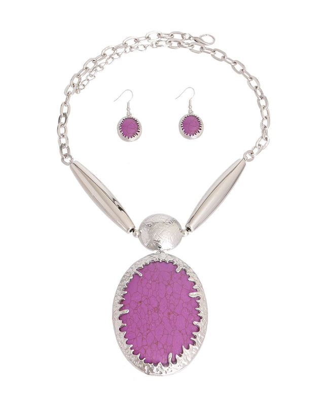 Oval Marbled Purple Necklace