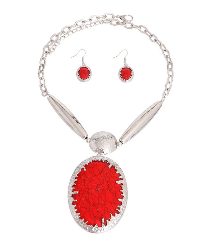 Oval Marbled Red Necklace