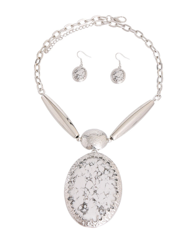 Oval Marbled White Necklace