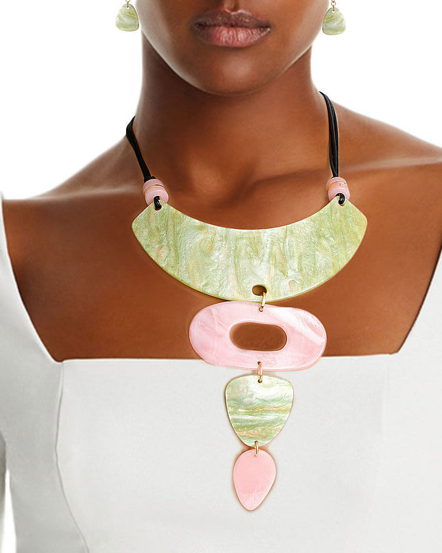 Pink Green Drop Collar Necklace
