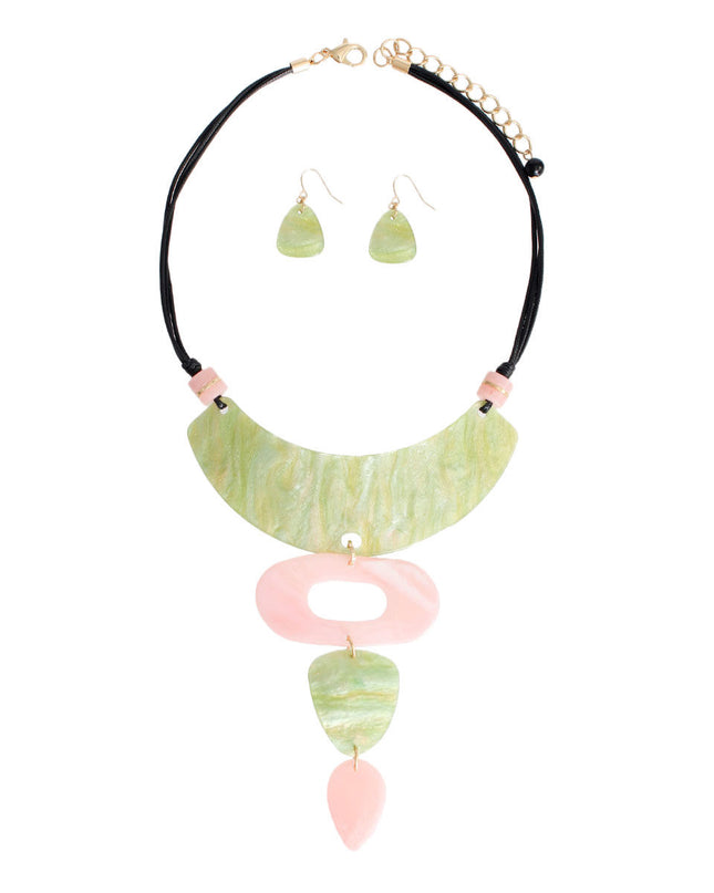 Pink Green Drop Collar Necklace