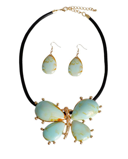 Turquoise Marbled Butterfly Pendant Set