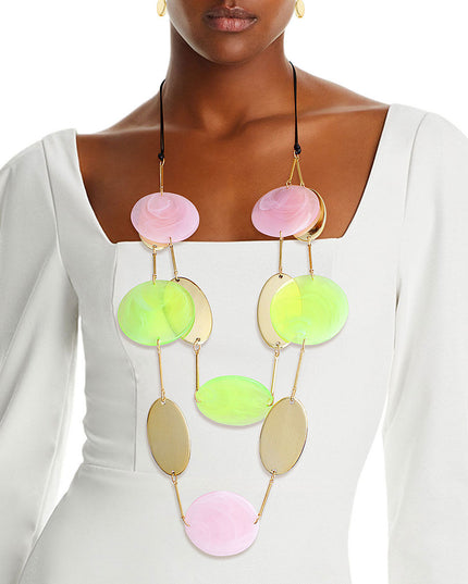 Pink Green Gold Disc Necklace