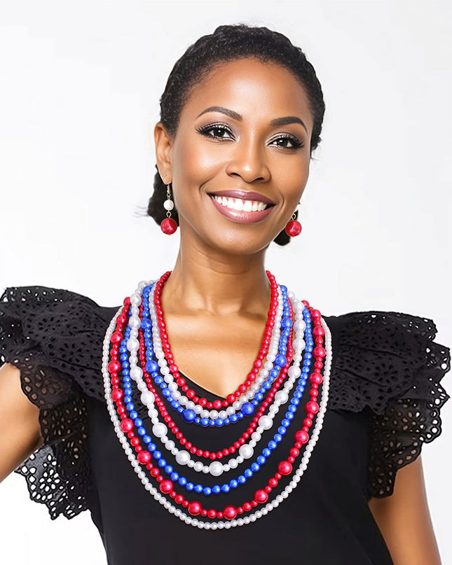 Red White Blue Pearl 8 Strand Set
