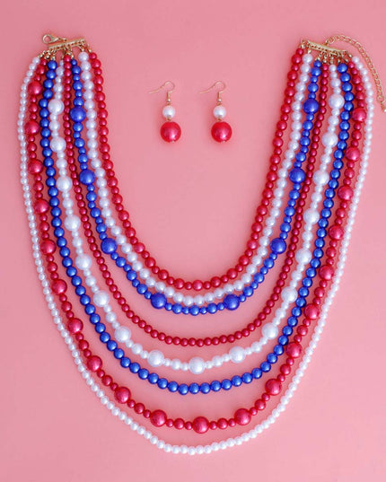 Red White Blue Pearl 8 Strand Set