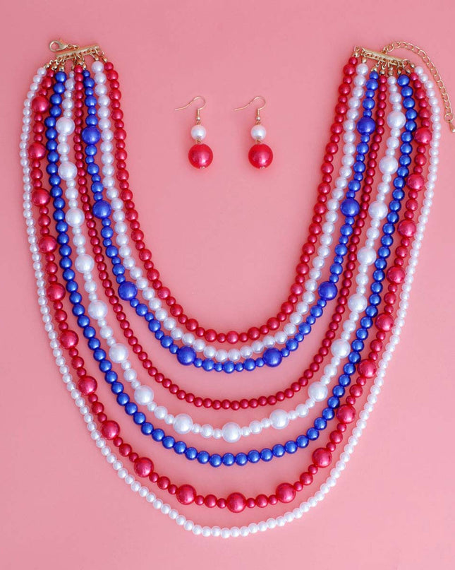 Red White Blue Pearl 8 Strand Set