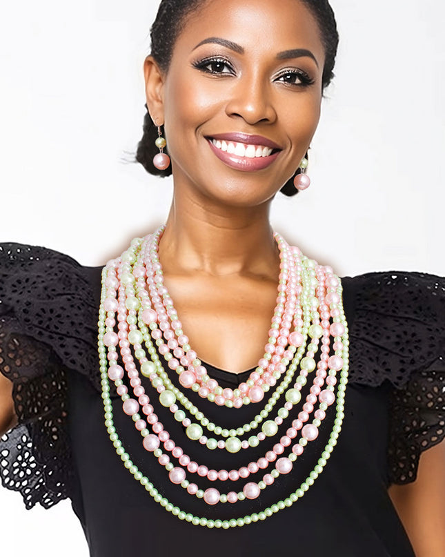 Pink Green Pearl 8 Strand Set