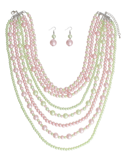 Pink Green Pearl 8 Strand Set