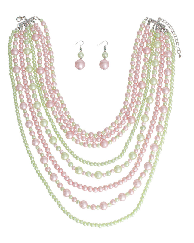 Pink Green Pearl 8 Strand Set