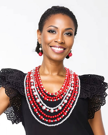Red White Pearl 8 Strand Set
