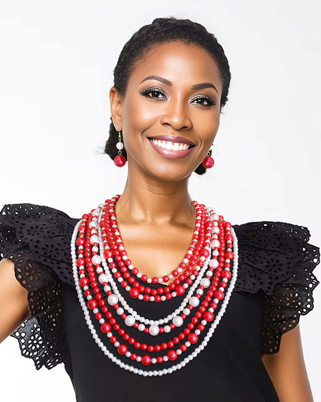 Red White Pearl 8 Strand Set