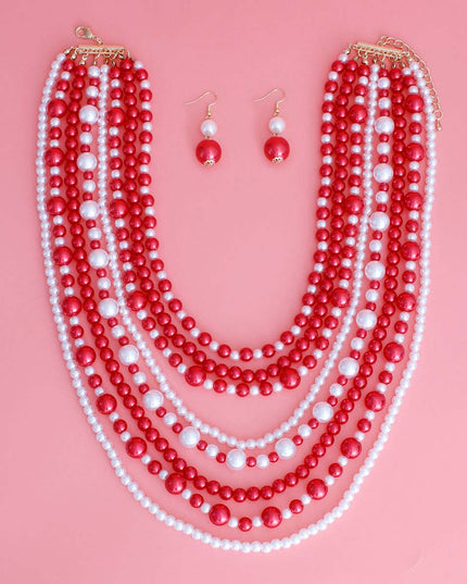 Red White Pearl 8 Strand Set