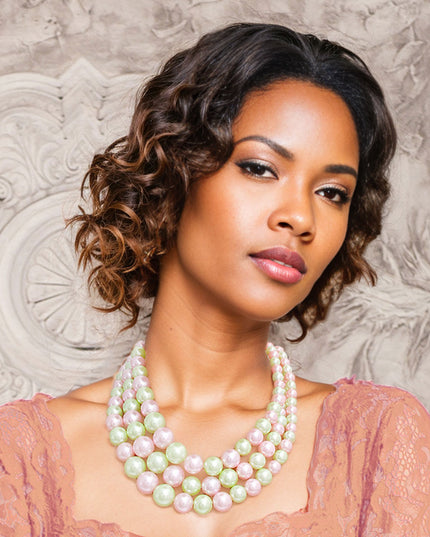 Pink and Green Pearl 3 Sorority Necklace