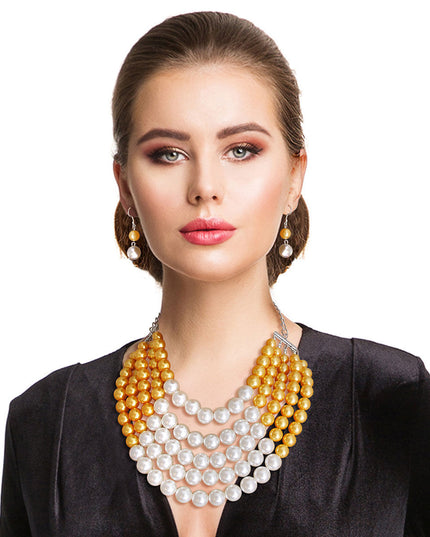 Orange and Cream Pearl 5 Row Necklace