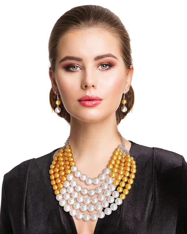 Orange and Cream Pearl 5 Row Necklace