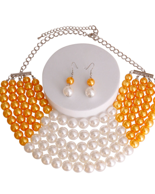 Orange and Cream Pearl 5 Row Necklace