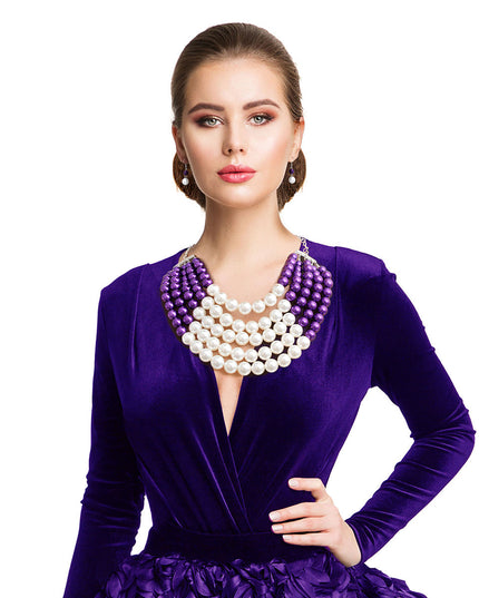 Purple Cream Pearl 5 Row Necklace