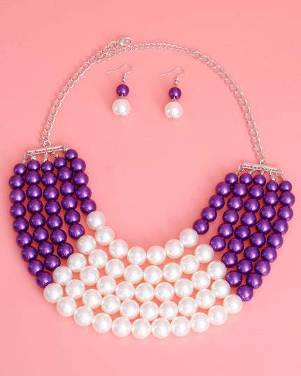 Purple Cream Pearl 5 Row Necklace