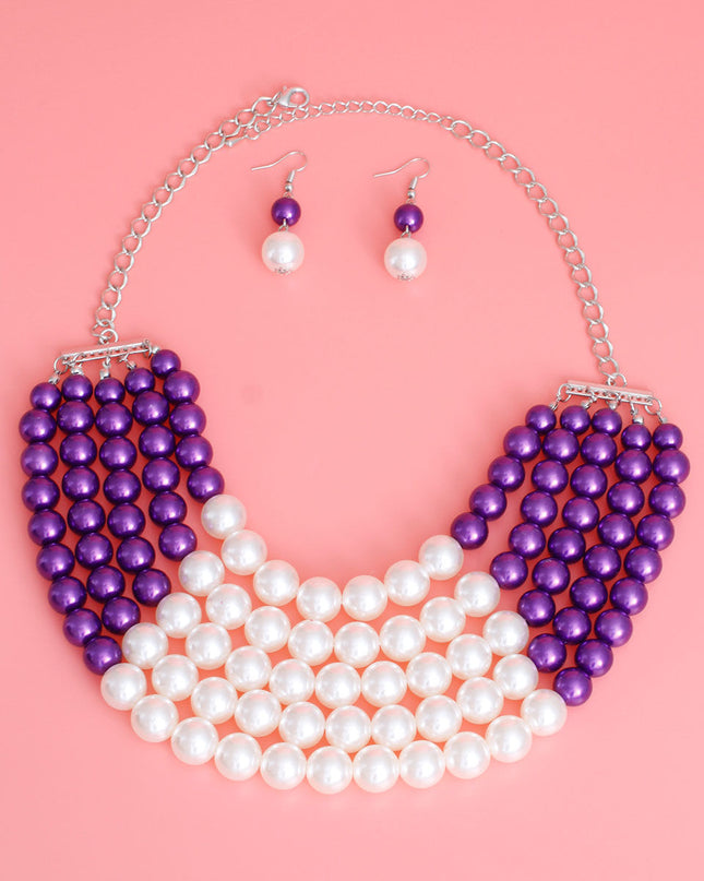 Purple Cream Pearl 5 Row Necklace