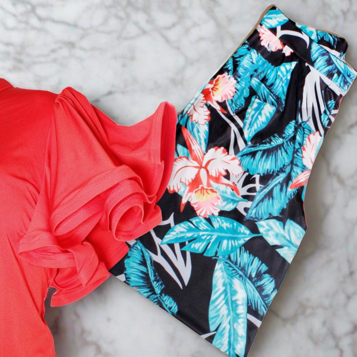 1XL Red Ruffle Tropical Pant Set