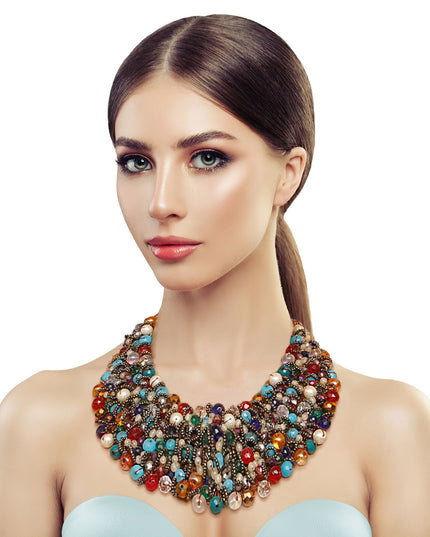 Multi Color and Hematite Bead Copper Bib