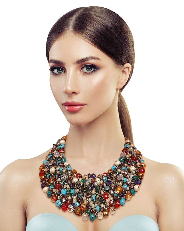 Multi Color and Hematite Bead Copper Bib