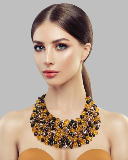 Yellow and Black Copper Bib Necklace