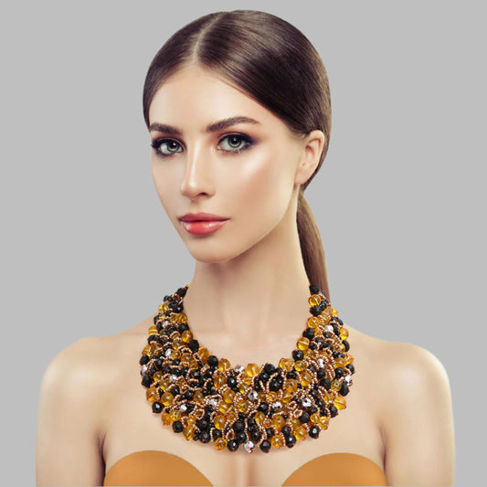 Yellow and Black Copper Bib Necklace
