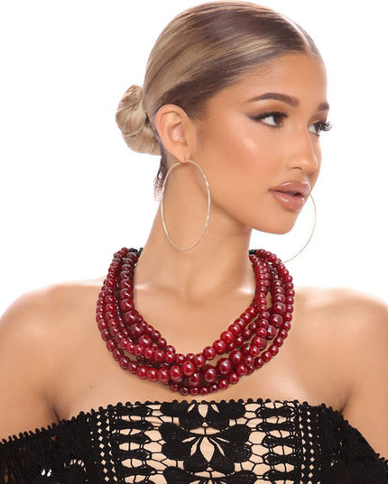 Wine Bead Buffalo Horn Hook Necklace