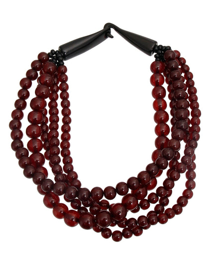 Wine Bead Buffalo Horn Hook Necklace