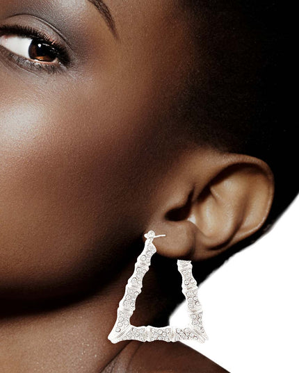 Silver Bling Trapezoid Bamboo Hoops