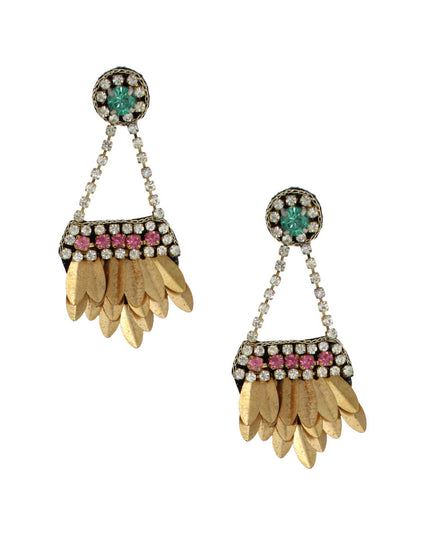 Rhinestone Hanging Leaves Earrings