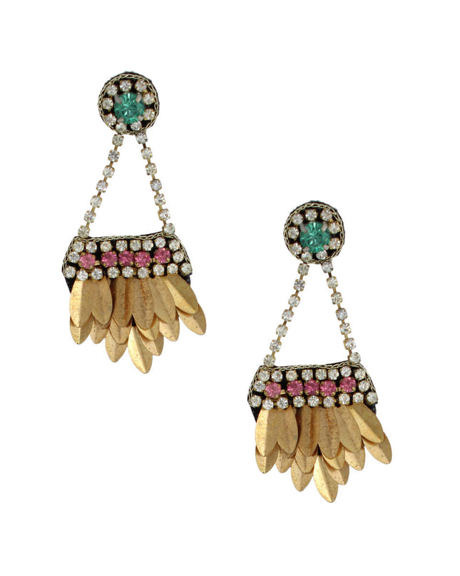 Rhinestone Hanging Leaves Earrings