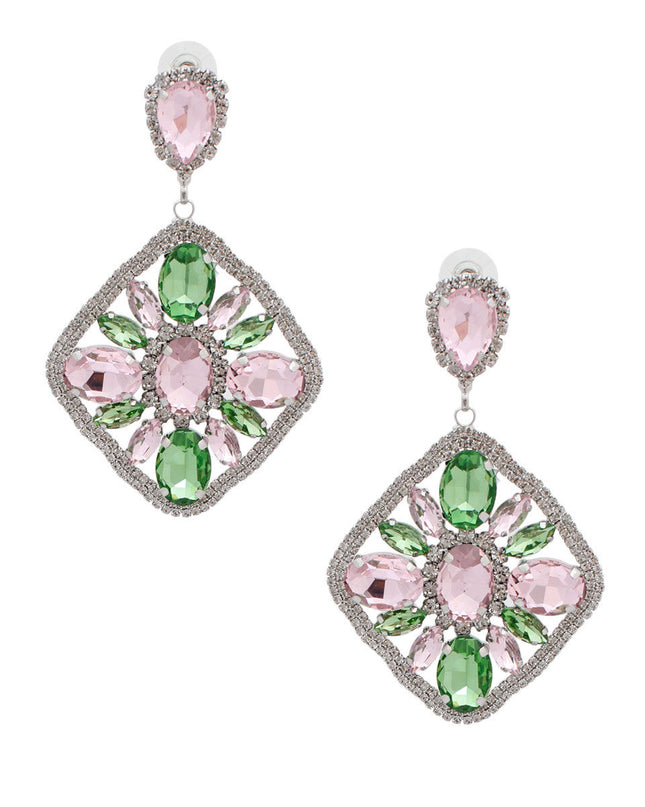 Light Pink Green Glass Crystal Diamond Earrings