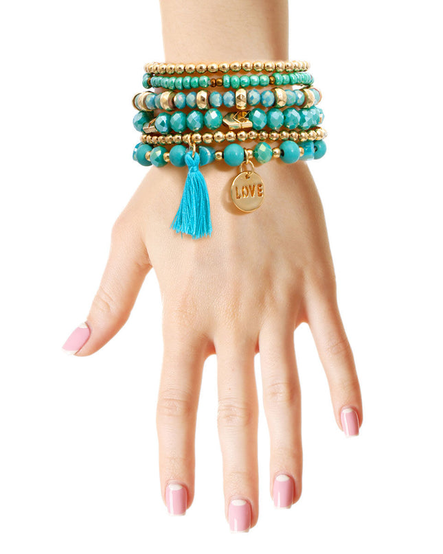 Turquoise Glass Love 6 Pcs Bracelets