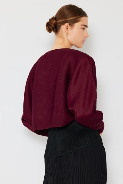 Pleated Puff Sleeve Bolero Cardigan