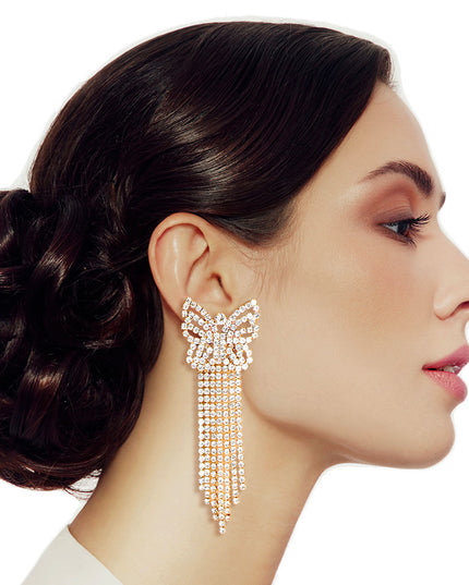 Gold Elegant Butterfly Fringe Earrings