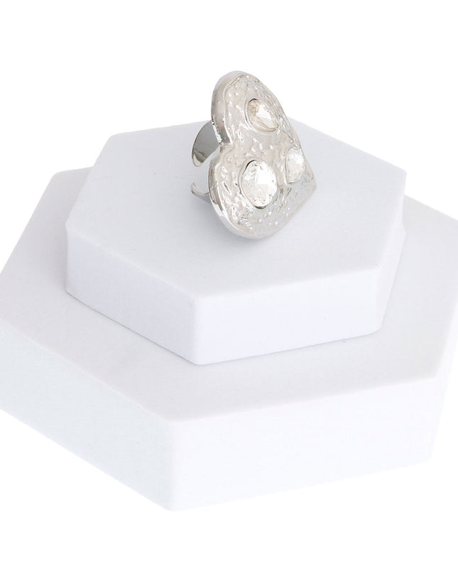 Silver Hammered Heart Stone Ring