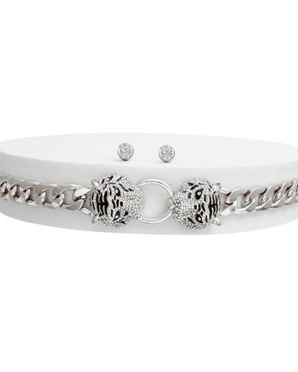 Iced Tiger Silver Chain Choker