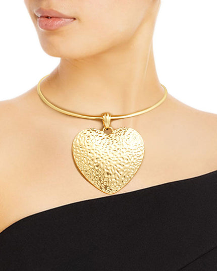 Gold Hammered Metal Heart Choker