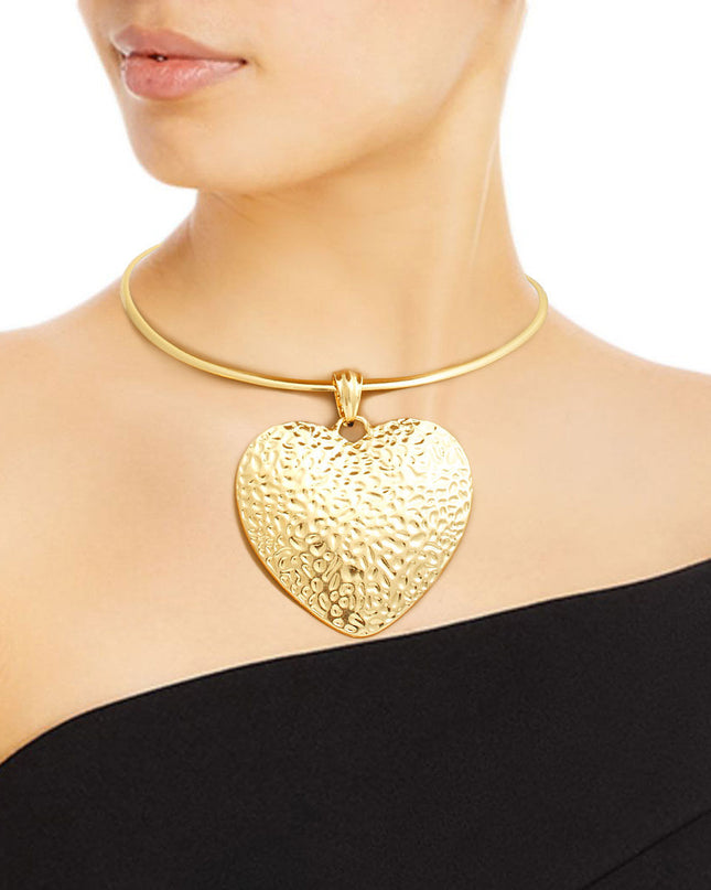 Gold Hammered Metal Heart Choker