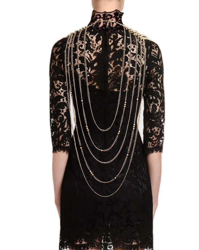 Gilded Grace: Gold Pearl Bib and Back Drape Necklace