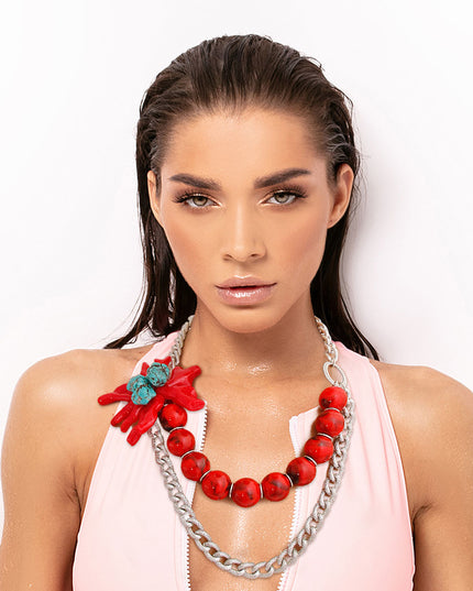 Red and Silver Coral Necklace